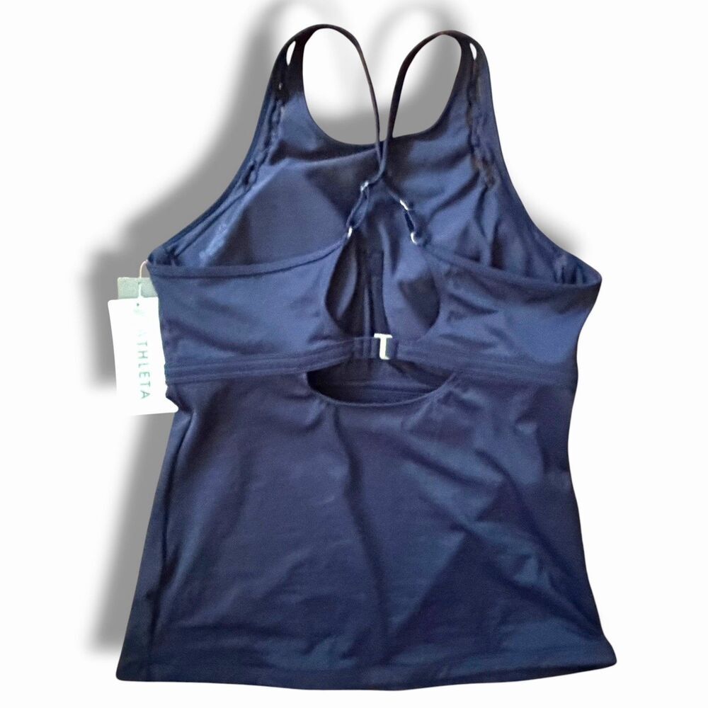 NEW Athleta High Neck Bra Cup Loop Tankini Top 40D/DD Navy Blue Skirt Swimsuit - Picture 6 of 16